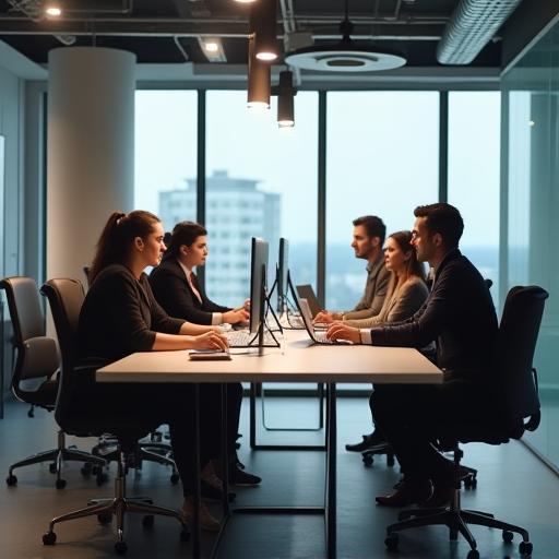 Team members collaborating in a modern office space